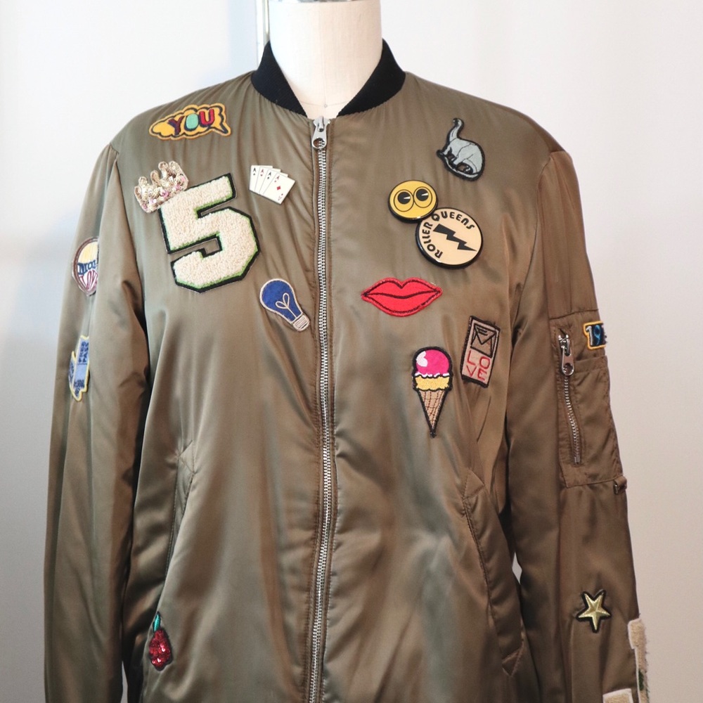 Longline Bomber Jacket with Patches & Pins